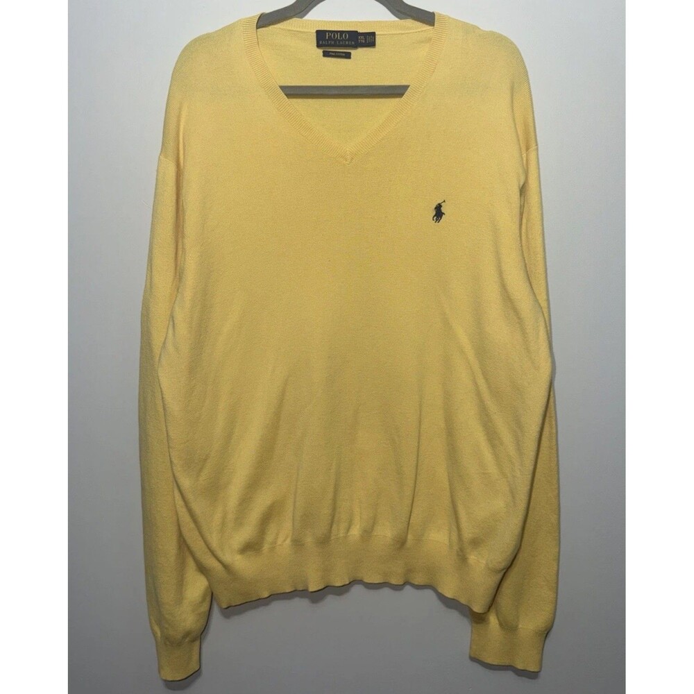 Polo Ralph Lauren Pullover Sweater Mens XXL VNeck 100% Pima Cotton Yellow